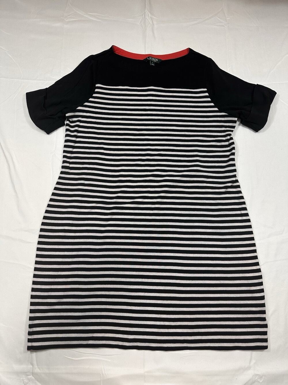 Lauren Ralph Lauren Black White Striped Dress Size 1x 100% Cotton